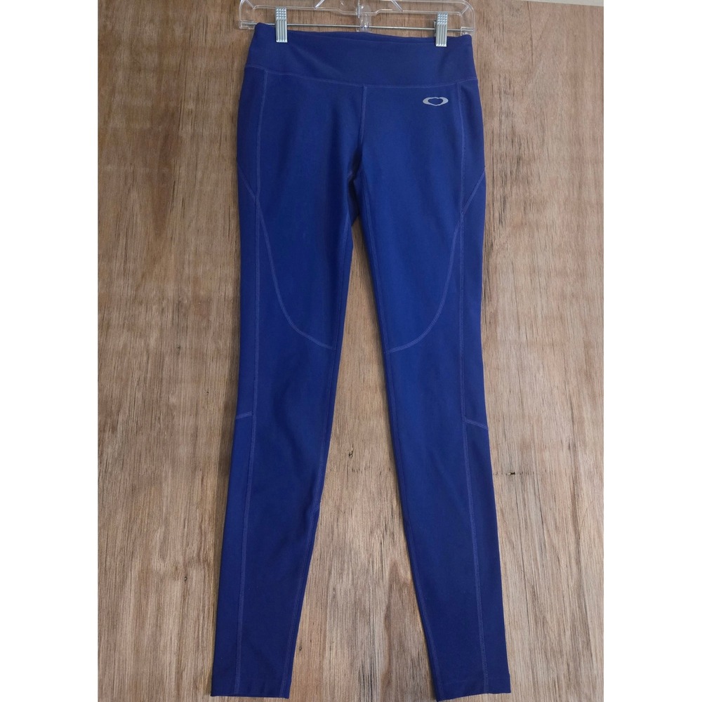 Oakley Womens Athletic Leggings Royal Blue Back Zip Pocket Size Small